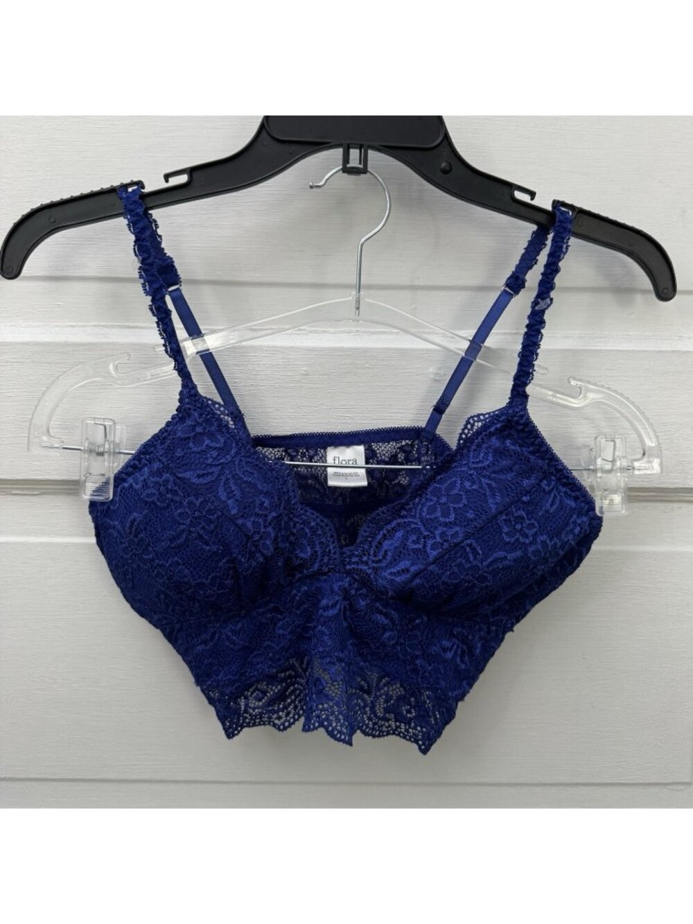 Flora by Flora Nikrooz Bralette L Blue Floral Lace Longline Wireless Bra